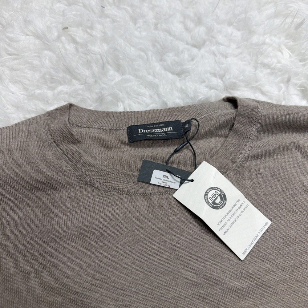 Mens 2XL Extra Fine Merino Wool Sweater Beige Color Dressman Pullover Brand New!
